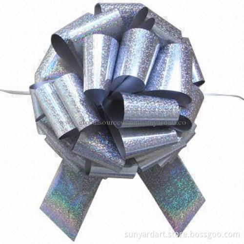 PP gift ribbon pull bow, made of holographic silver ribbon